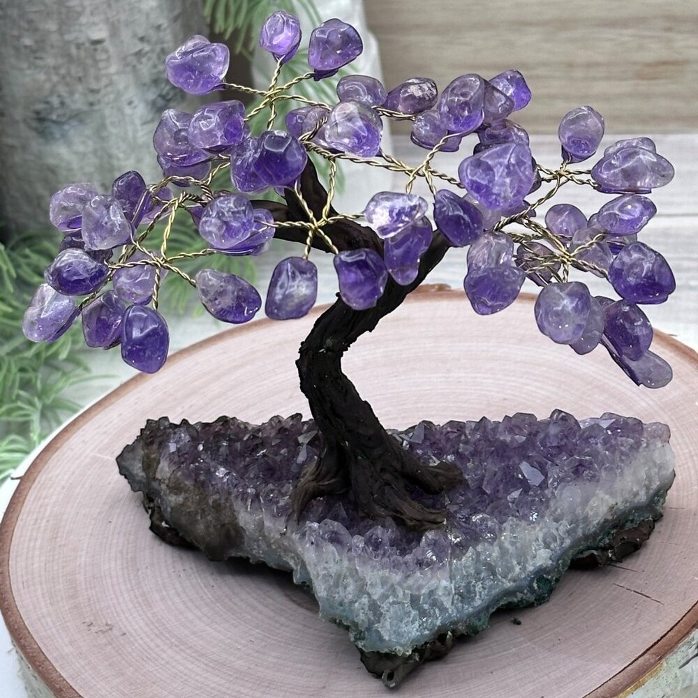 Amethyst Bonsai Crystal Tree of Life Geode Base Gemstone Chakra Tree 7 inch (T) - Picture 4 of 10